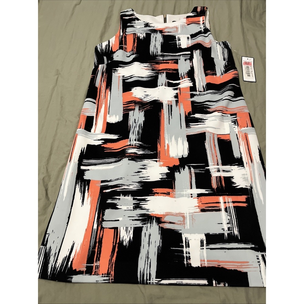 Jessica Howard Abstract Brush Stroke Sleeveless Dress 12P Zipper Back